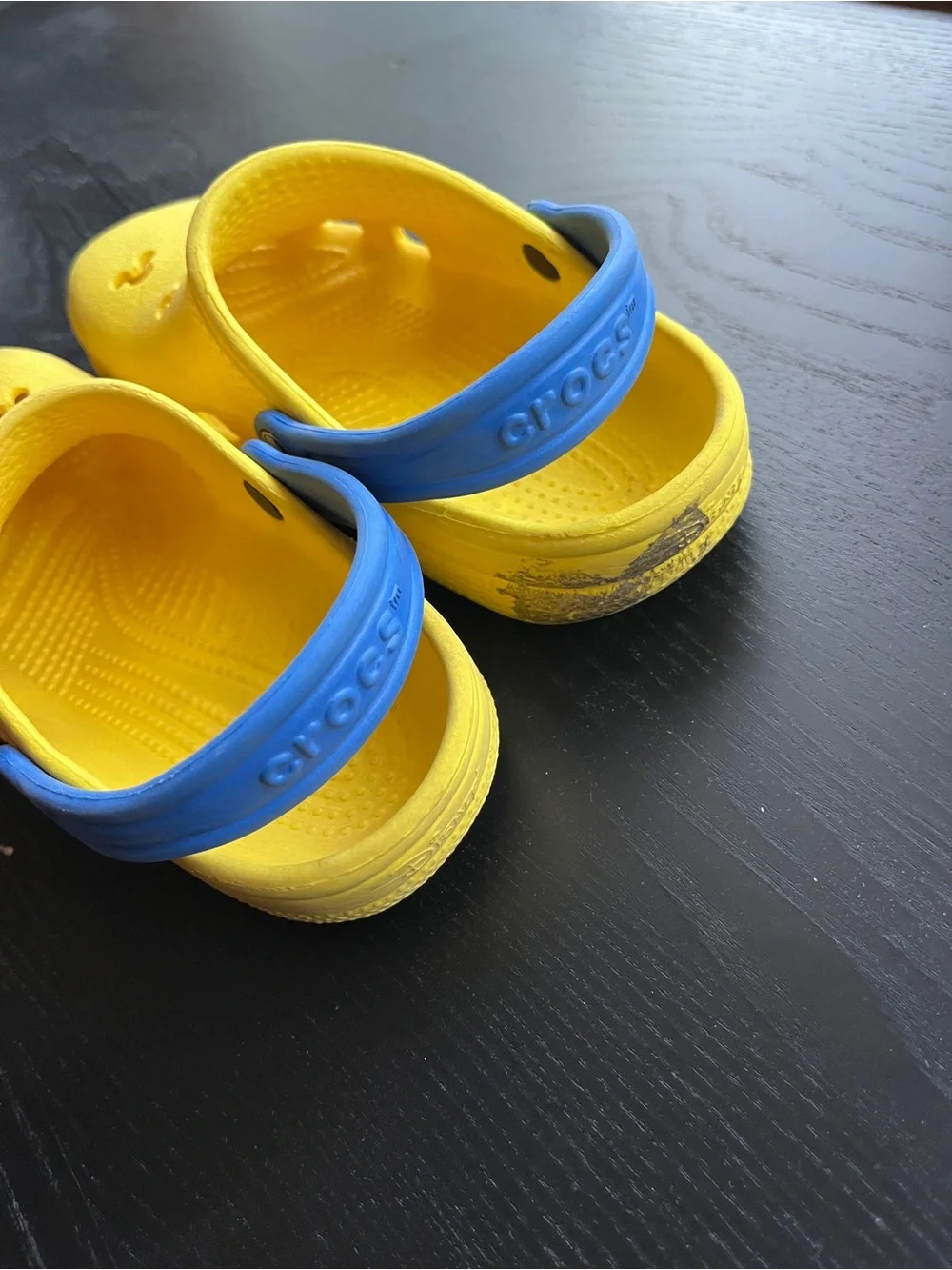 Crocs Mickey Mouse Yellow Clogs Blue Strap Size Kids 12 13 Slip On Water Shoes